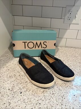 TOMS Black Canvas Slip-On Sneakers with Cream Sole